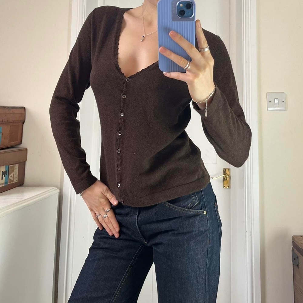 Elegant Brown Button-Up Cardigan